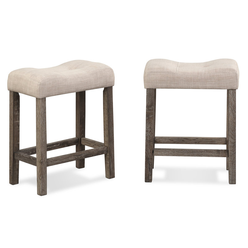 Ensemble de 2 tabourets Sora touffetés à hauteur de comptoir, taupe, Taupe, Gris