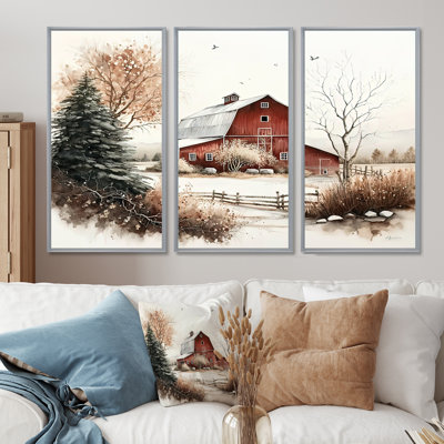 Calm Red Barn In Winter I " Calm Red Barn In Winter I " 3 - Pieces