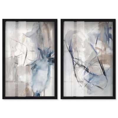 Ensemble de cadres-boîtes « Colorful Divides » : impression bleue et sauge par Art Remedy, cadre noir, 10 x 15