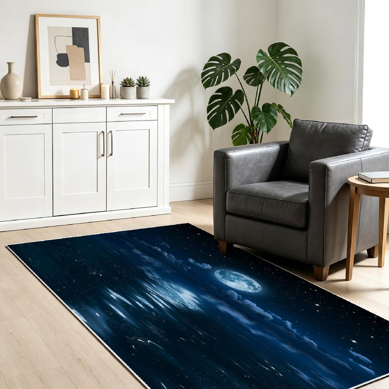Tapis bleu lavable à la machine Super Moon, Rectangle 39" x 63"