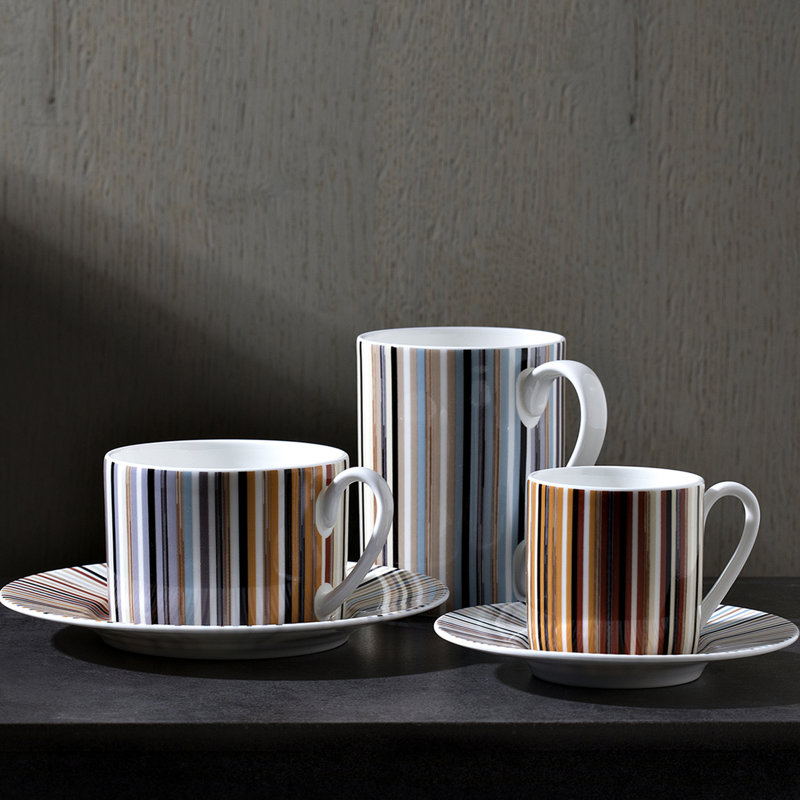 Missoni Coffee Cup & Saucer STRIPES Set Of 2 In Luxury Box Jenkins 156 Diam. 2.3", H 2.5", Cap. 4 Oz, Saucer Diam. 4.75"