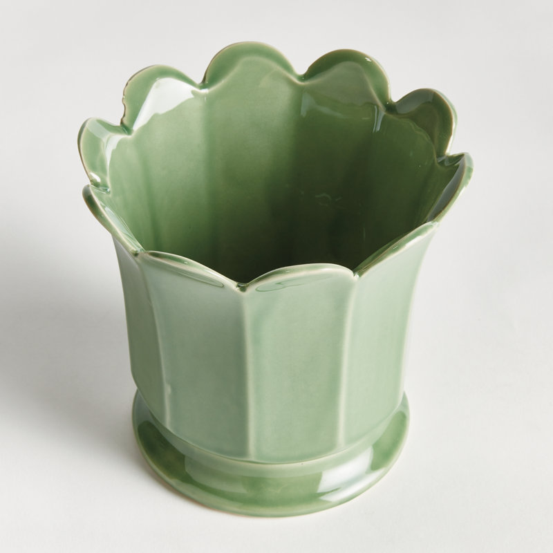 Pot à fleur en céramique, H 6,69 po x l 7,28 po x P 7,28 po, Vert