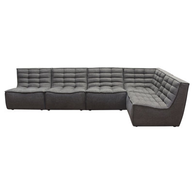 Ema 5 Piece Sectional Sofa,  Fabric, Scooped Seat, Grid Tufting