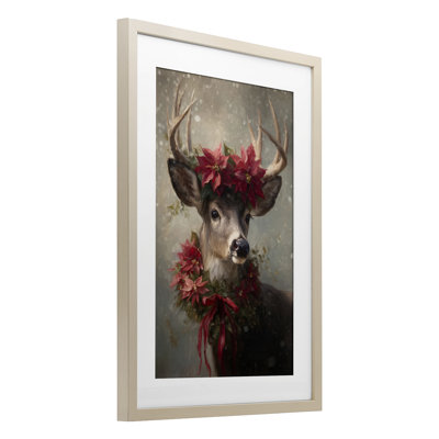 «Poinsettia Christmas Deer», reproduction encadrée sous verre, conception de Tina LeCour