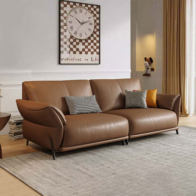 Canapé modulaire brun en cuir véritable