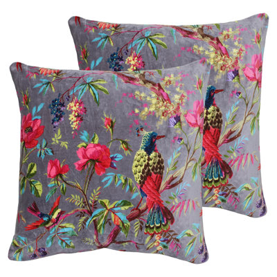  Floral Cotton Velvet Filled Cushion Twin Pack