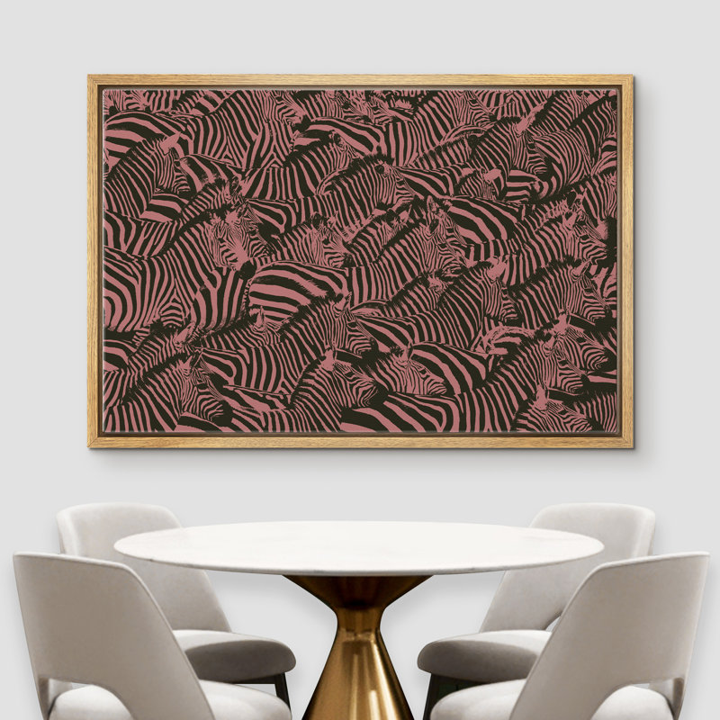«Zebra Line Art Collage - Floater Frame», impression sur toile, H 24 po x l 36 po x P 1,5 po, Cadre naturel