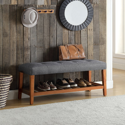 Warwickshire 40" Modern Tufted Storage Bench with Slatted Shelf - Soft Polyester Upholstery & Solid Oak Tapered Legs by Charlton Home