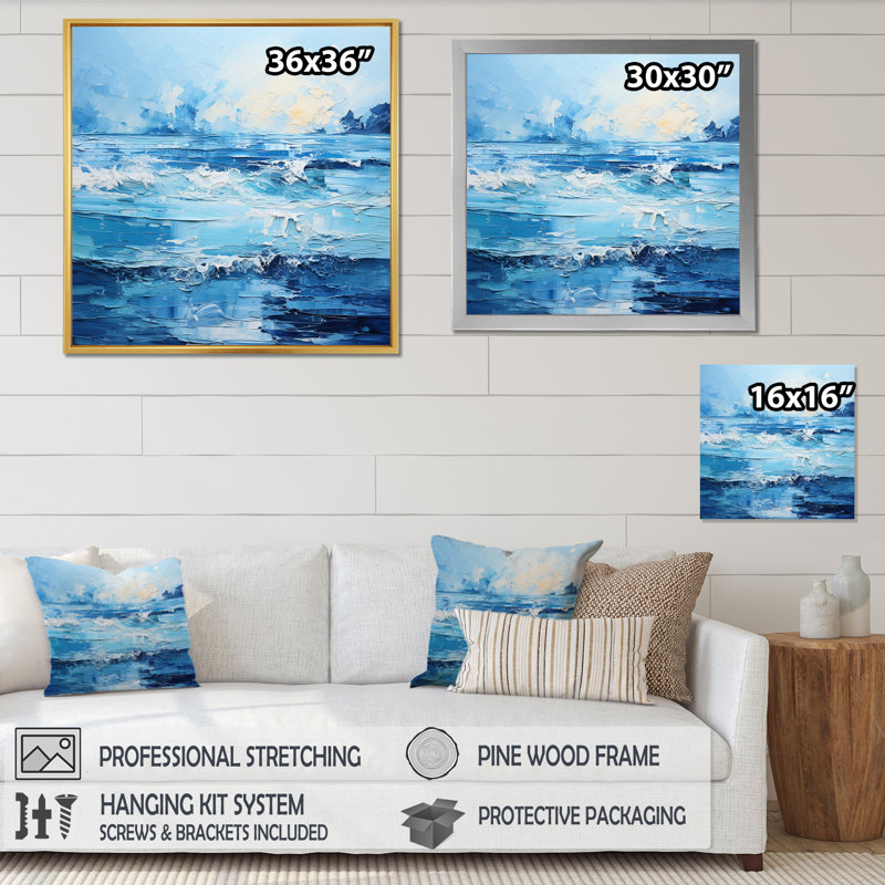 Bleu infini de l'océan IV - Nautique et plage, art mural, salon, H 24 po x l 24 po, Cadre flottant noir
