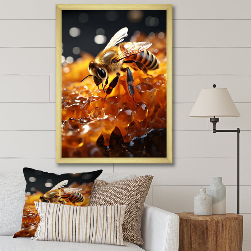 Abeille translucide scintillante - impressions sur toile animaux, H 32 po x l 24 po x P 1 po, Encadrement doré