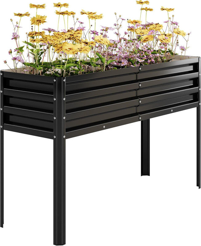 Lit de jardin surélevé galvanisé avec pieds 50 x 17 pouces, jardinière en métal pour patio, Noir