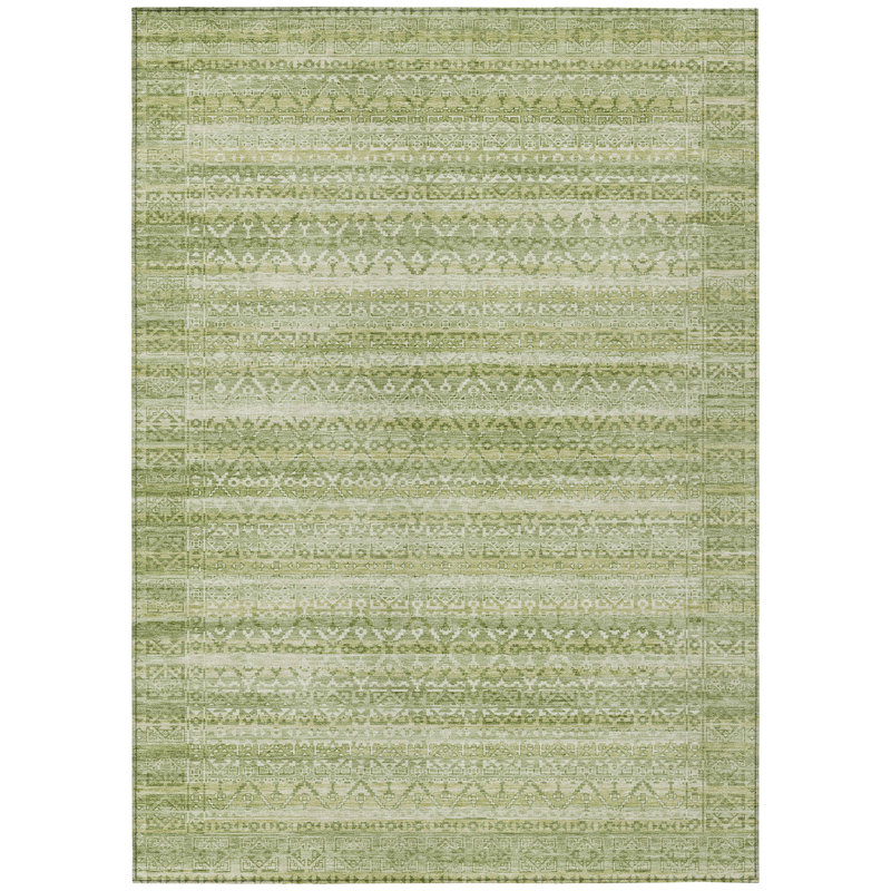 Machine Washable Indoor/Outdoor Xhevrie Sage Rug, Rectangle 3' x 5'