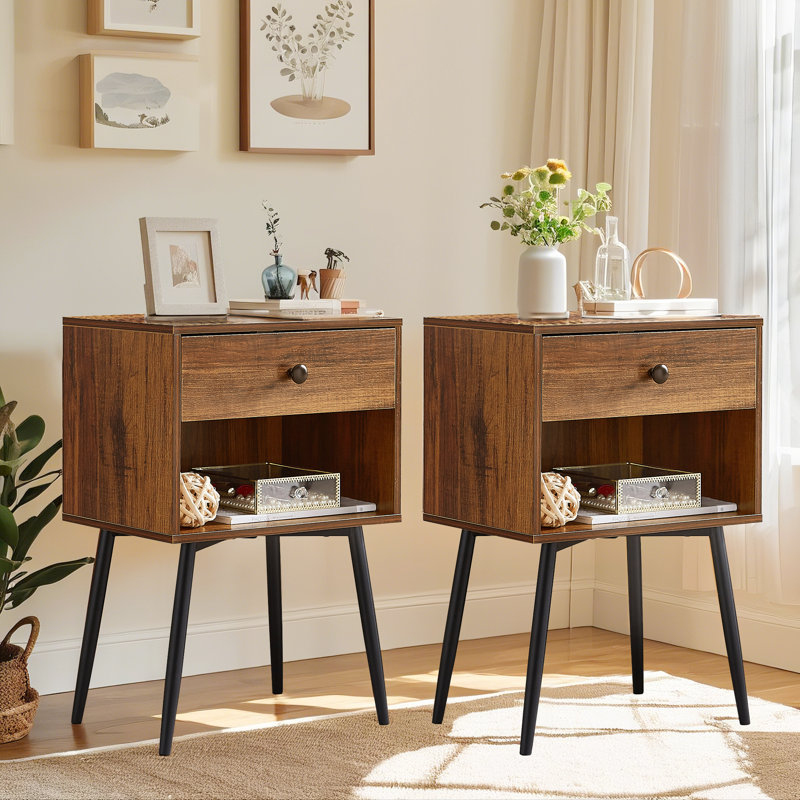 Kempst Nightstands Set for Bedroom Living Room, Brown