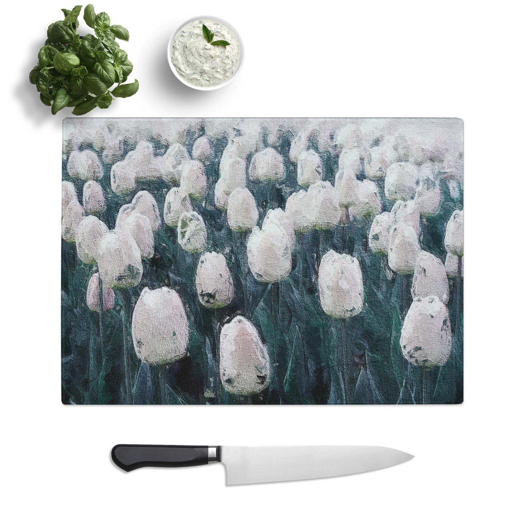 Glass Field of White Tulips Chopping Board