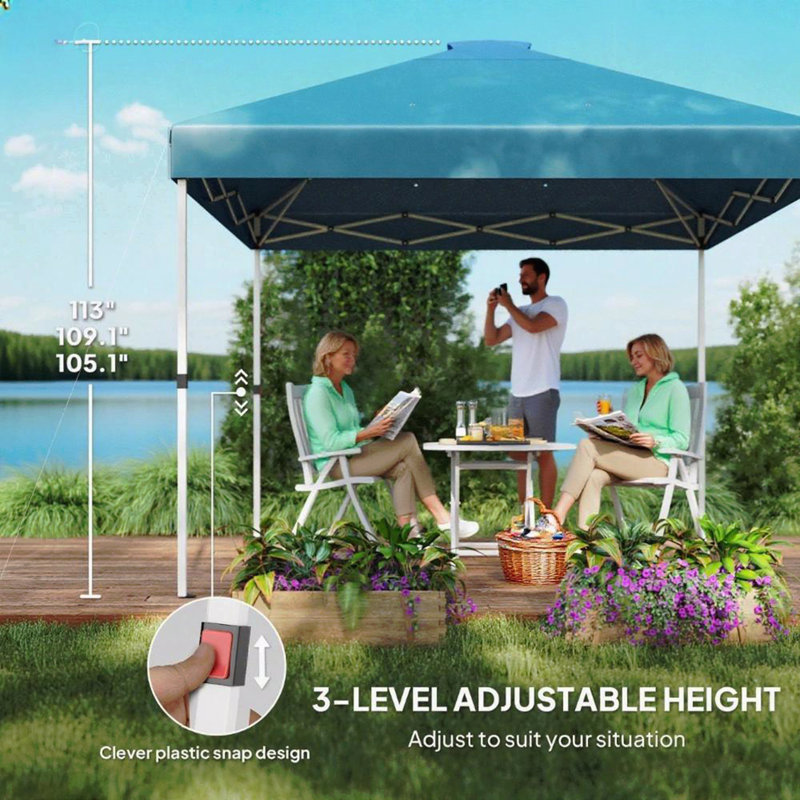 10X10FT Pop Up Gazebo, Sidewall For Party Use With Wheeled Carry Bag, Blue