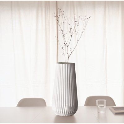 Round Stoneware Fluted Vase with Embossed Lines