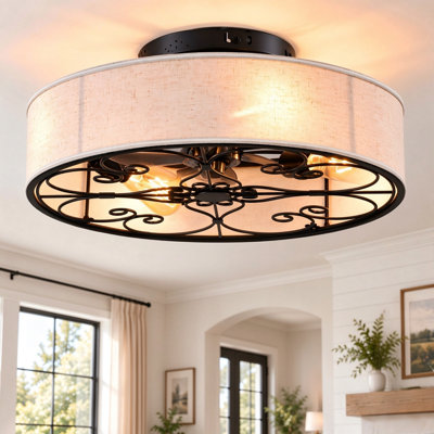 Ventilateur de plafond encastré 20 "avec lumière et télécommande Farmhouse