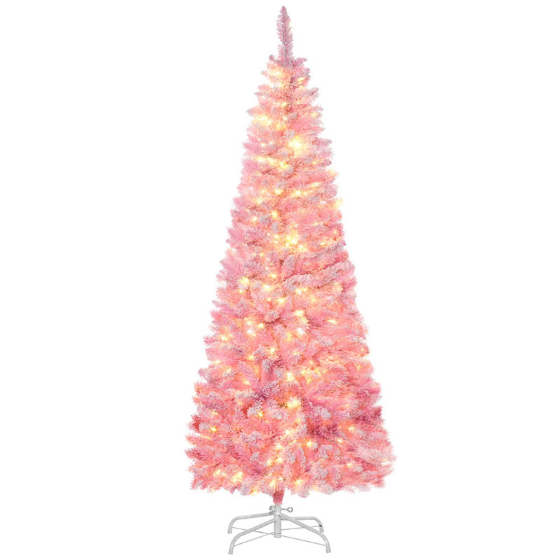 Prelit Snow Flocked Artificial Christmas Tree with Pencil Shape