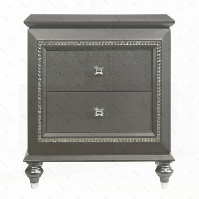 Metallic Grey Nightstand with 2 Drawers