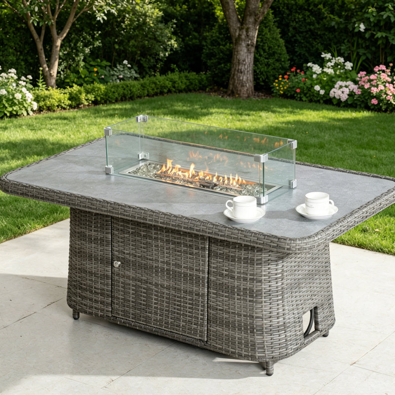 Ebba Aluminum Adjustable Height Fire Pit Table, Gray