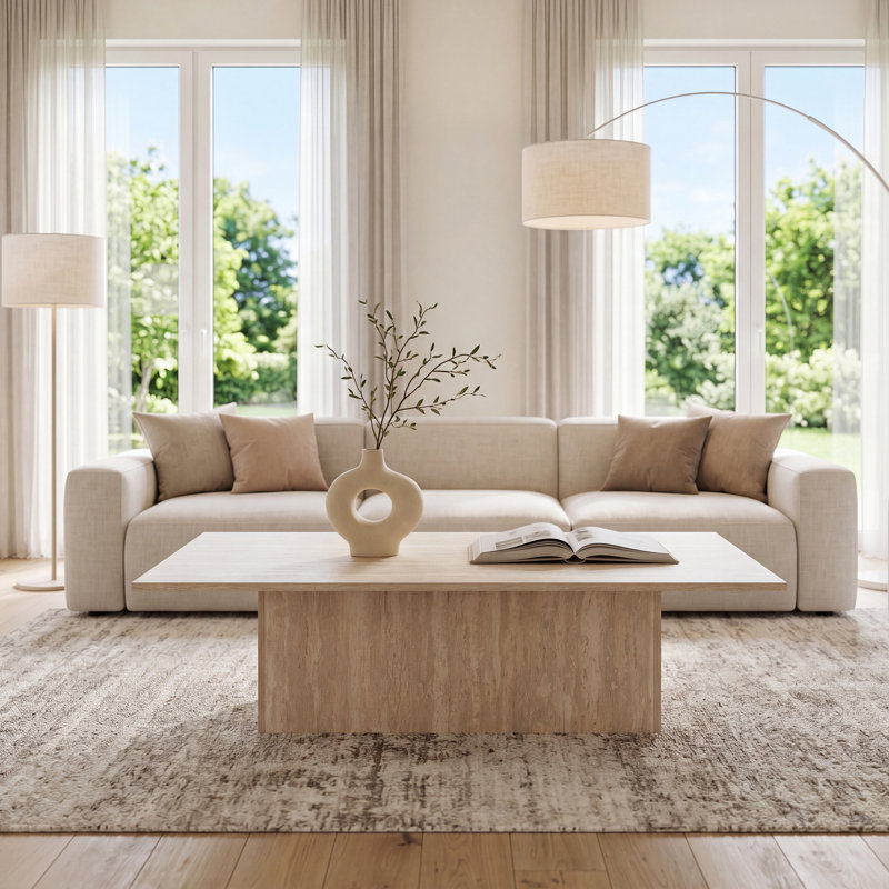 Modern Coffee Table With Pedestal, Beige