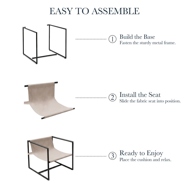Fauteuil d'appoint Sling, fauteuil d'intérieur avec cadre en métal, avoine, White