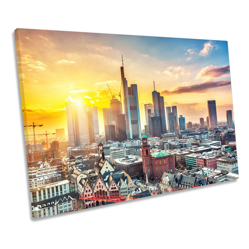Frankfurt Sunset Germany City - Wrapped Canvas Print, 50.8cm H x 76.2cm W x 2cm D