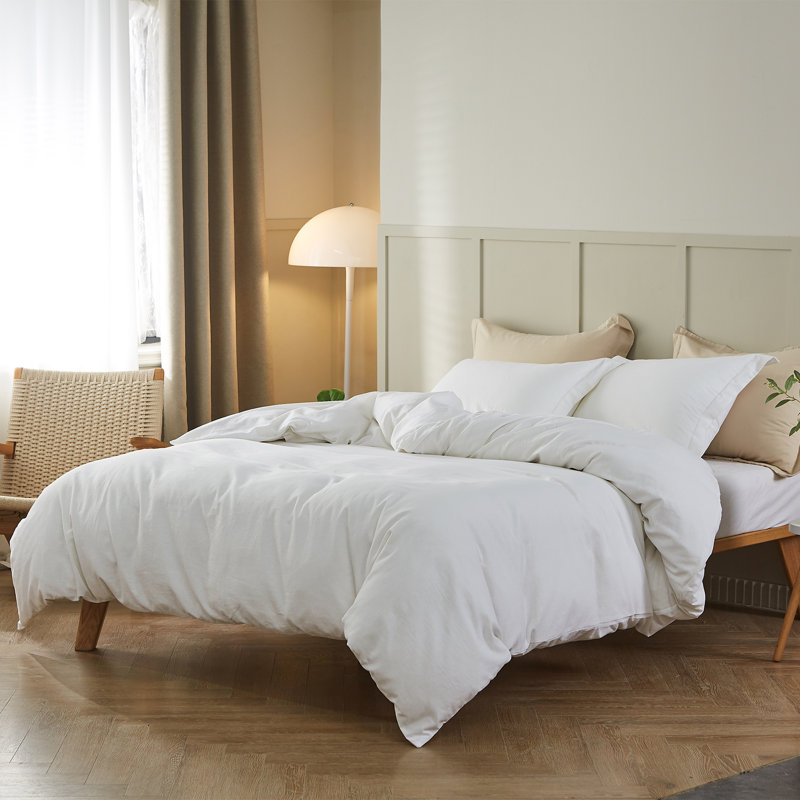 Ensemble de housse de couette en lin , Housse de couette pour lit simple + 1 taie d'oreil, Blanc