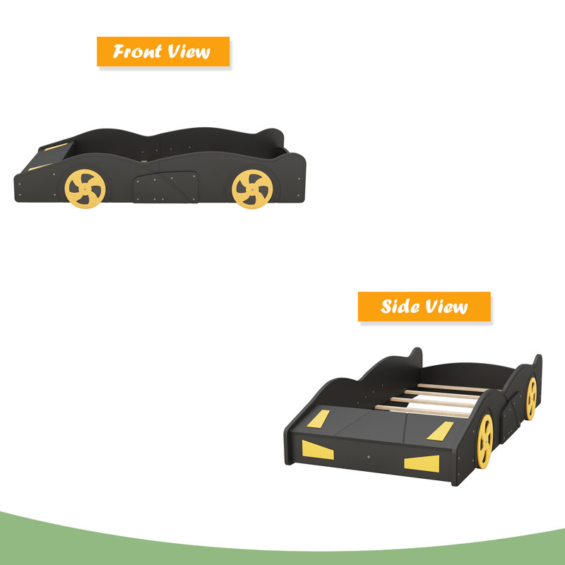Lit plateforme avec roulettes et rangement Race, Noir / Jaune