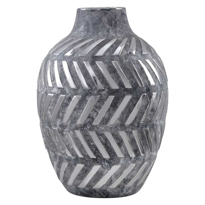 Barb Handmade Ceramic Table Vase, 40cm H x 29cm W x 29cm D, Light Grey/White