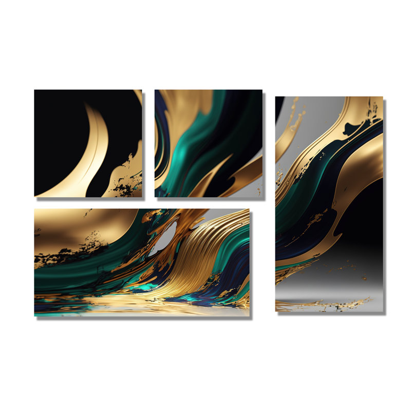 «Green Agate II» - Grand art mural abstrait transitionnel 4 pièces, Toile tendue, Ne s’applique pas