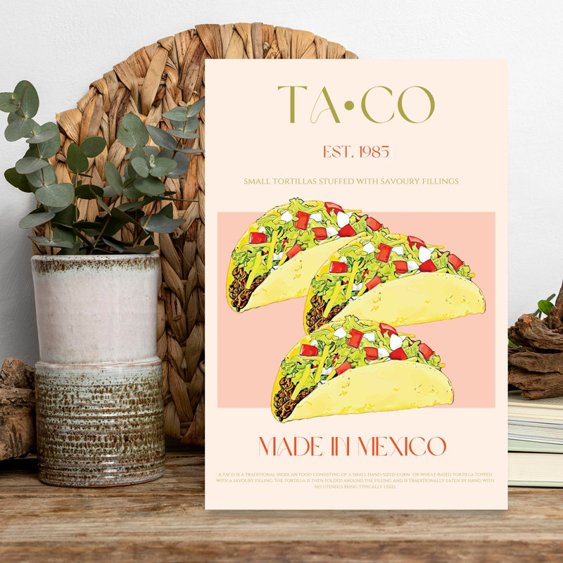 Tacos mexicains authentiques, art mural traditionnel, H 18 po x l 12 po