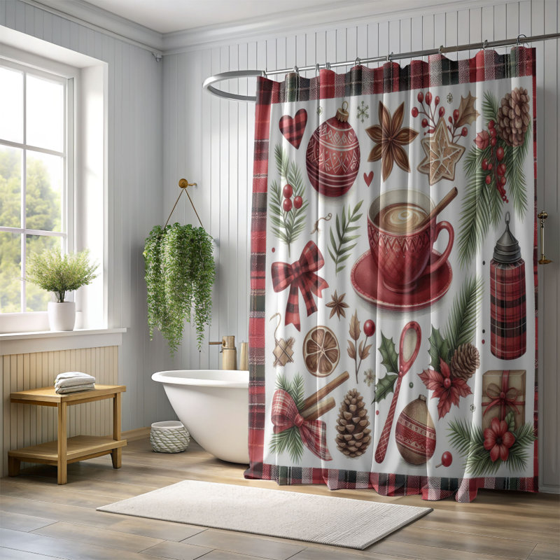 Rideau de douche 1 pièce Cozy Xmas Plaid, H 74 po x l 71 po