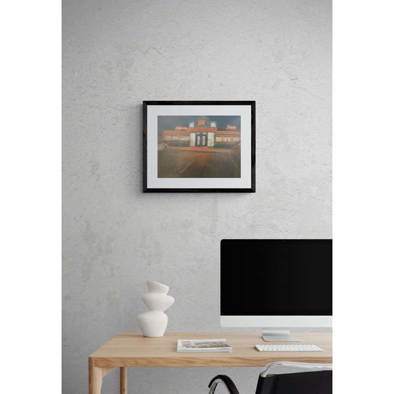 The Diner par Sol Hartman - Peinture, Papier avec cadre noir, 20" H x 16" W