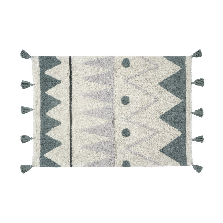 Handgefertigter Teppich Mini Azteca aus Baumwolle in Natur/Graublau