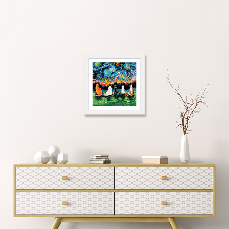 «Starry Cats» par Aja Trêves - reproduction d'art sur, H 24 po x l 24 po x P 1 po, Papier avec cadre blanc