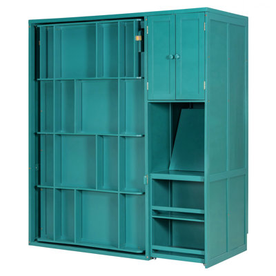 Structure de lit de style moderne, lit escamotable mural avec tablette, armoire supérieure, bureau extensible, rangement latéral