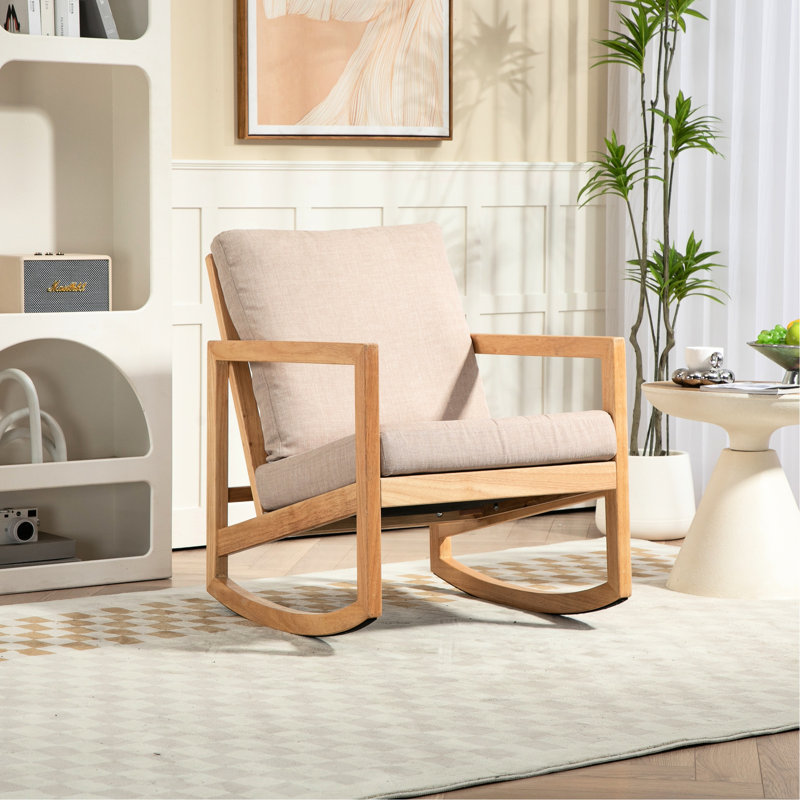 Chaise rembourrée en kaki naturel avec bois d'hévéa et coussins modernes
