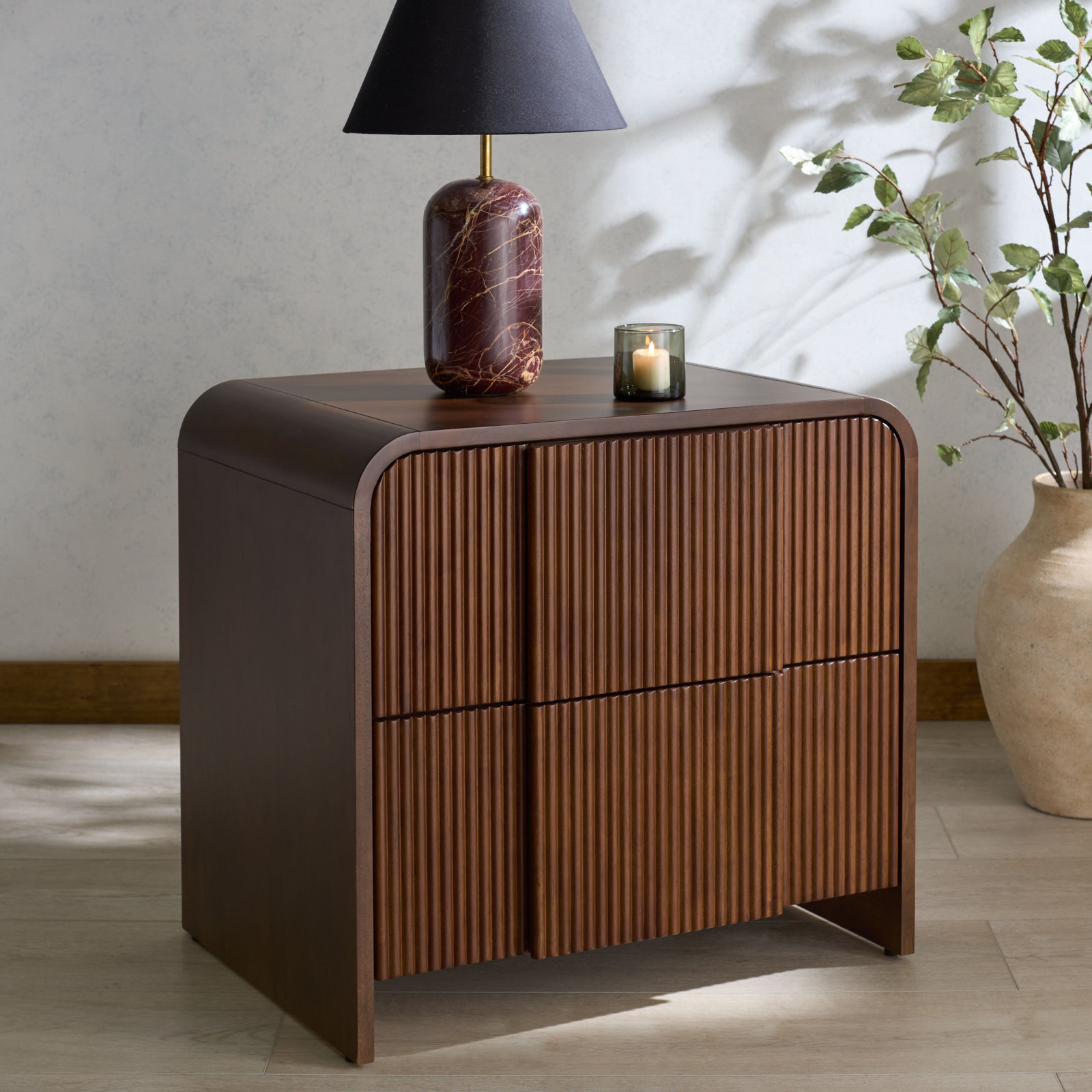 Vitale Reeded Wood 26" Nightstand, Walnut