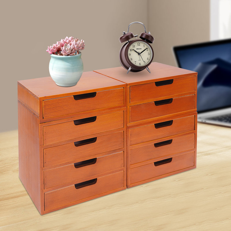Set Of 4 Drawer Cabinets Desktop Storage Organizers Wood Stackable Drawer Cabinet, Orange