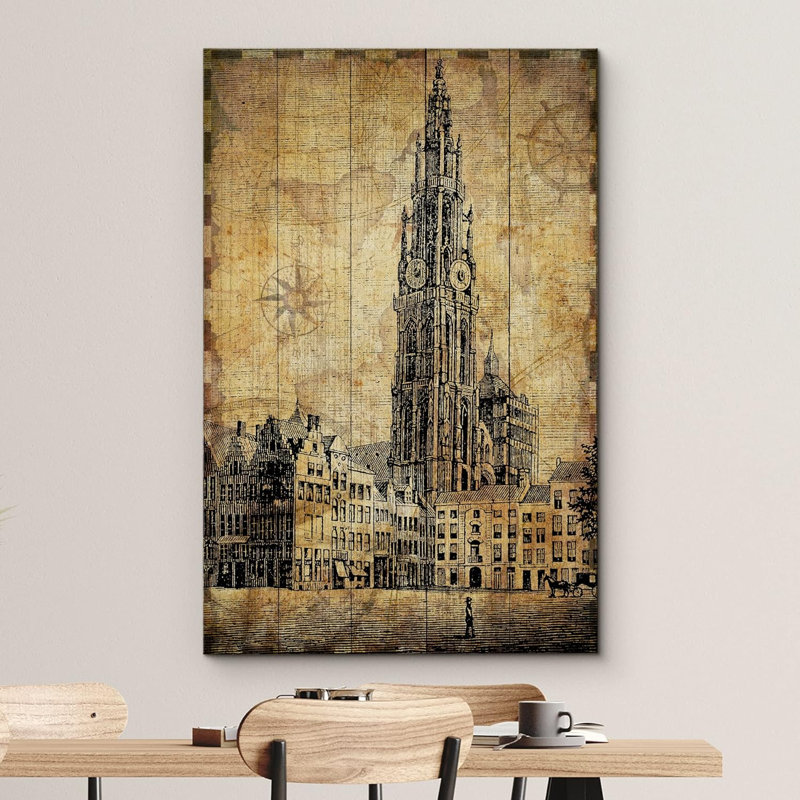 Horloge vintage sur panneau en bois rétro Big Ben, Angleterre sur toile, H 48 po x l 32 po x P 1,5 po