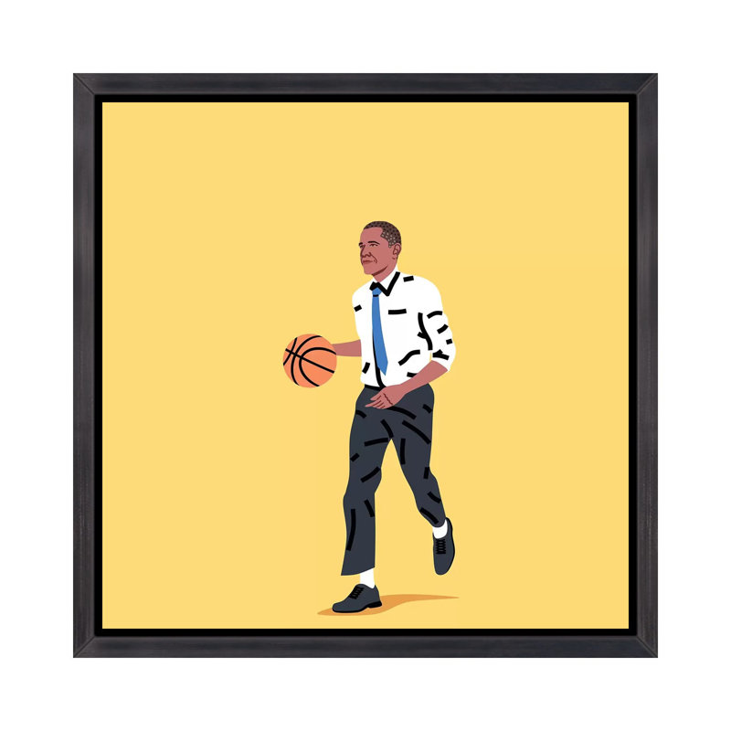 «Balling Barack» par Elad Shagrir - impression, Cadre flottant noir patiné, H 18 po x l 18 po x 1,5 po