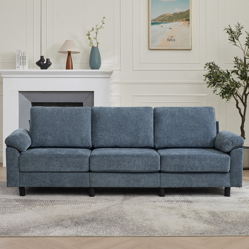 Canapé rembourré 3 places en tissu de chenille de style moderne pour salon avec coussin d'accoudoirs amovible de 90 po Hindy