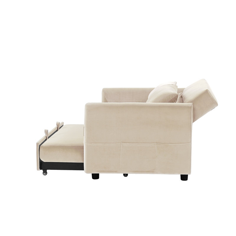 Sohna 57'' Faux Leather Sofa, Beige Velvet