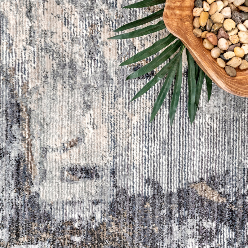 Moffitt Gray/Beige Area Rug, Rectangle 4' x 6'
