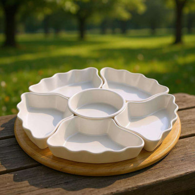 Rotating Flower Shape Serving Tray Set, 12 Inch 6 Piece Snack Platter