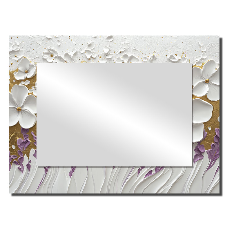 Wildflower Pure Cream Bloom I - Art mural miroir fleurs sauvages - imprimé sur métal, 24 po x 32 po