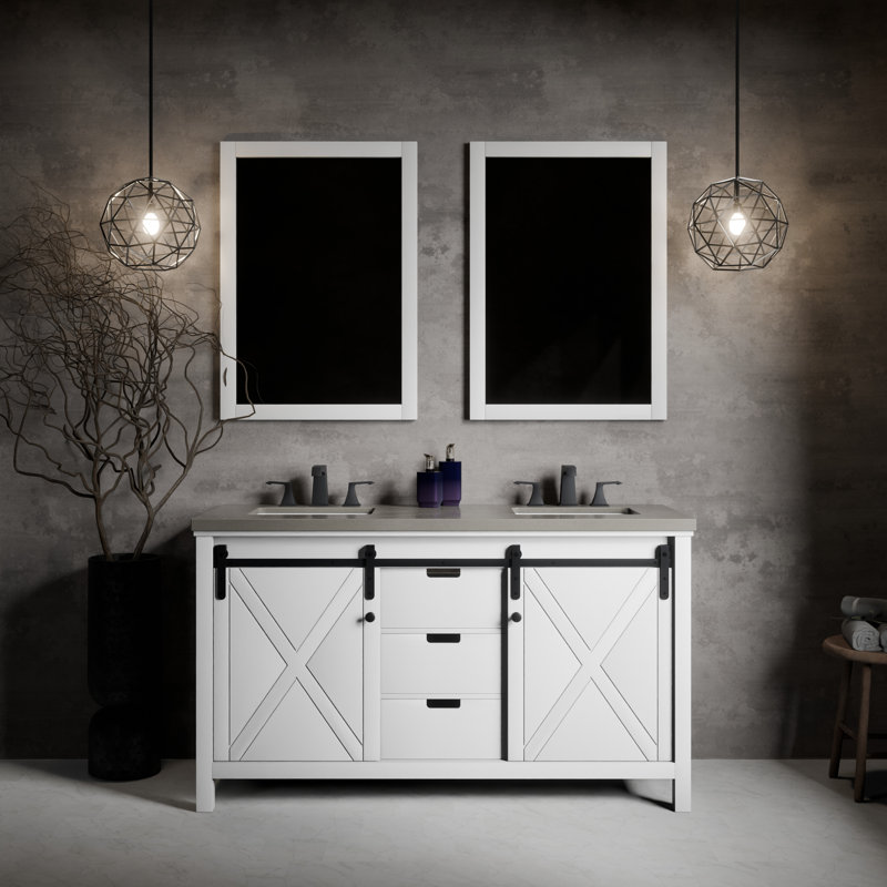 Ketchum Double Bath Vanity, White, Gray Quartz, 60"
