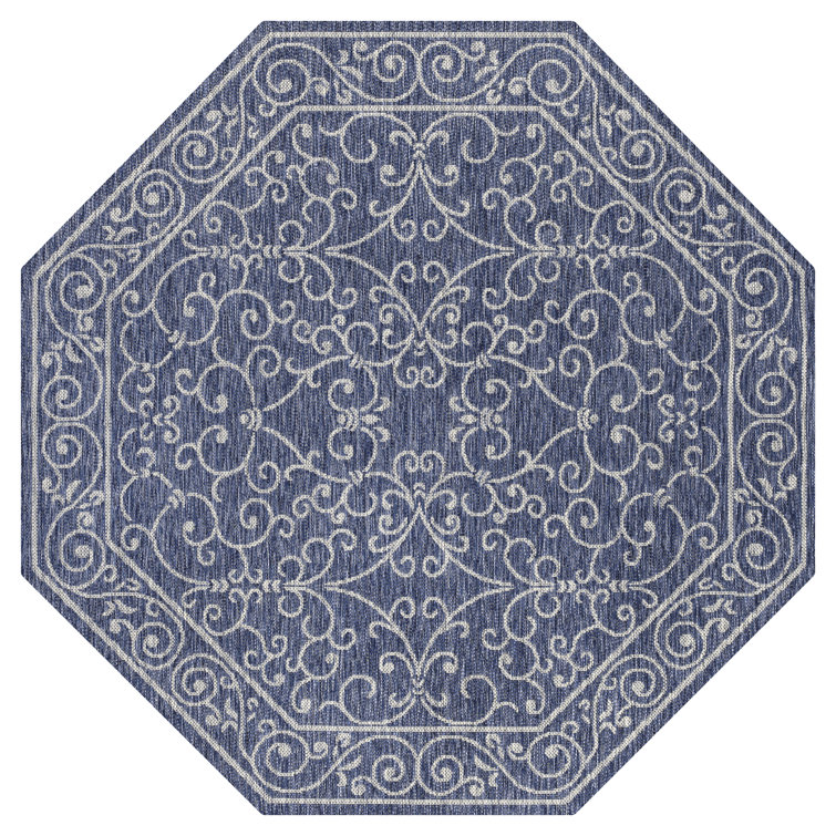 Hagerman Vintage Filigree Textured Weave Navy/Gray Indoor/Outdoor Rug