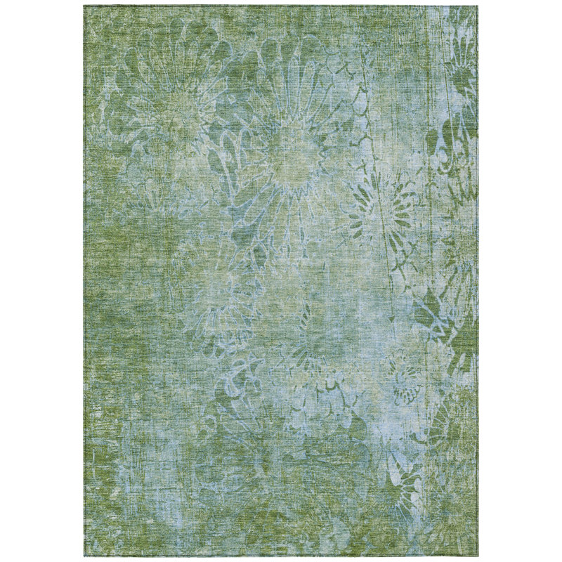 Machine Washable Indoor/Outdoor Kaczor ACN2224 Floral Rug, Rectangle 9' x 12'